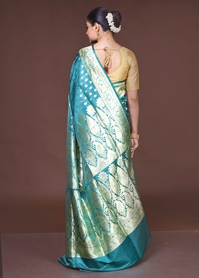 Green Handloom Banarasi Pure Silk Saree With Blouse Piece