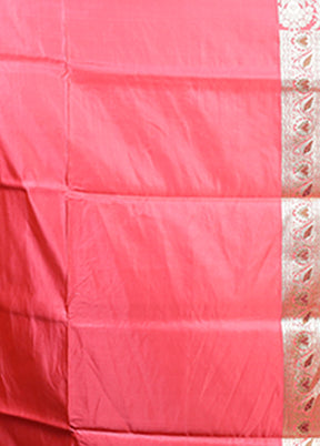 Pink Handloom Banarasi Pure Silk Saree With Blouse Piece