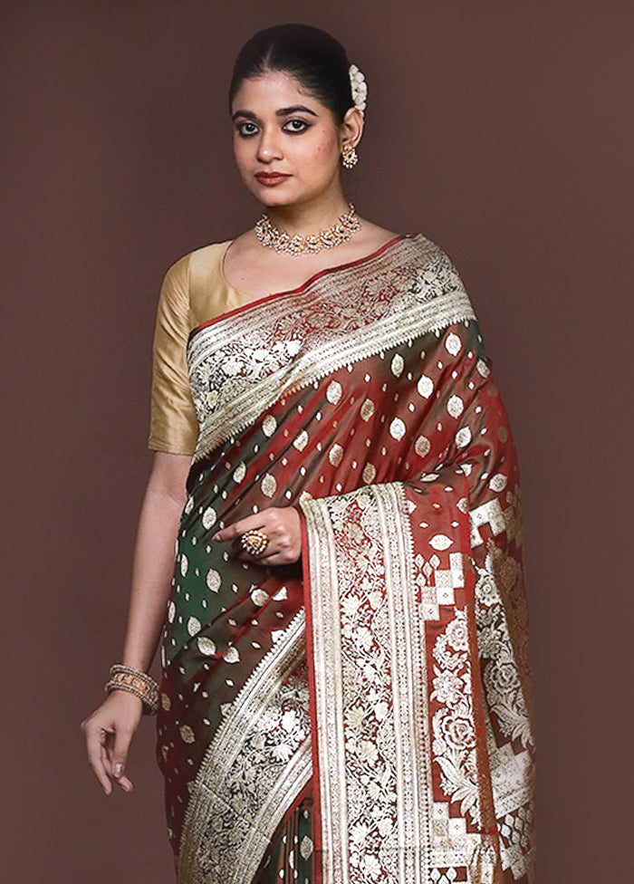 Green Handloom Banarasi Pure Silk Saree With Blouse Piece