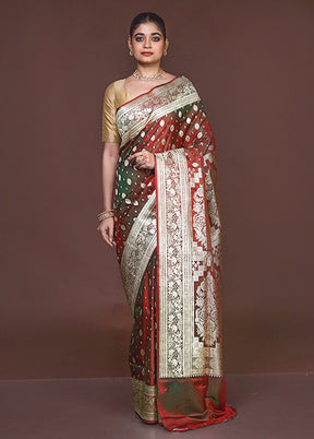 Green Handloom Banarasi Pure Silk Saree With Blouse Piece