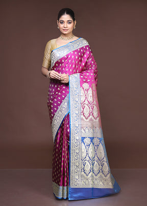 Purple Handloom Banarasi Pure Silk Saree With Blouse Piece