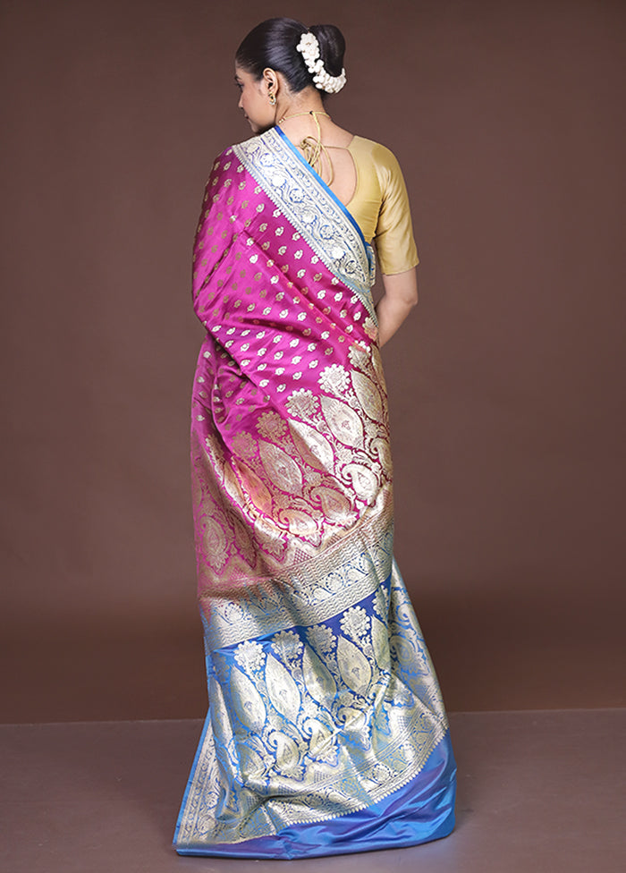 Purple Handloom Banarasi Pure Silk Saree With Blouse Piece
