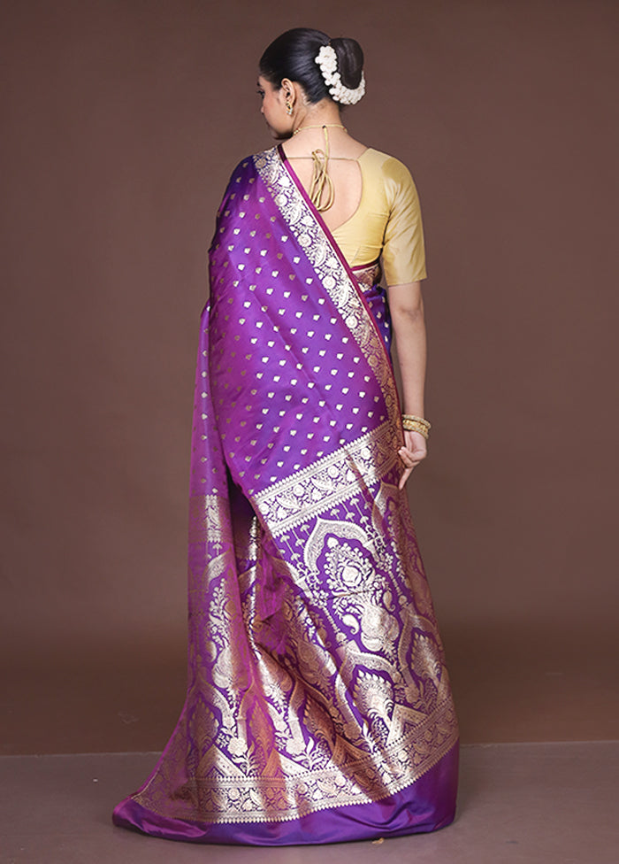 Purple Banarasi Silk Saree With Blouse Piece