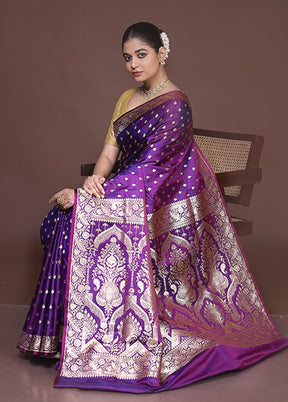 Purple Banarasi Silk Saree With Blouse Piece
