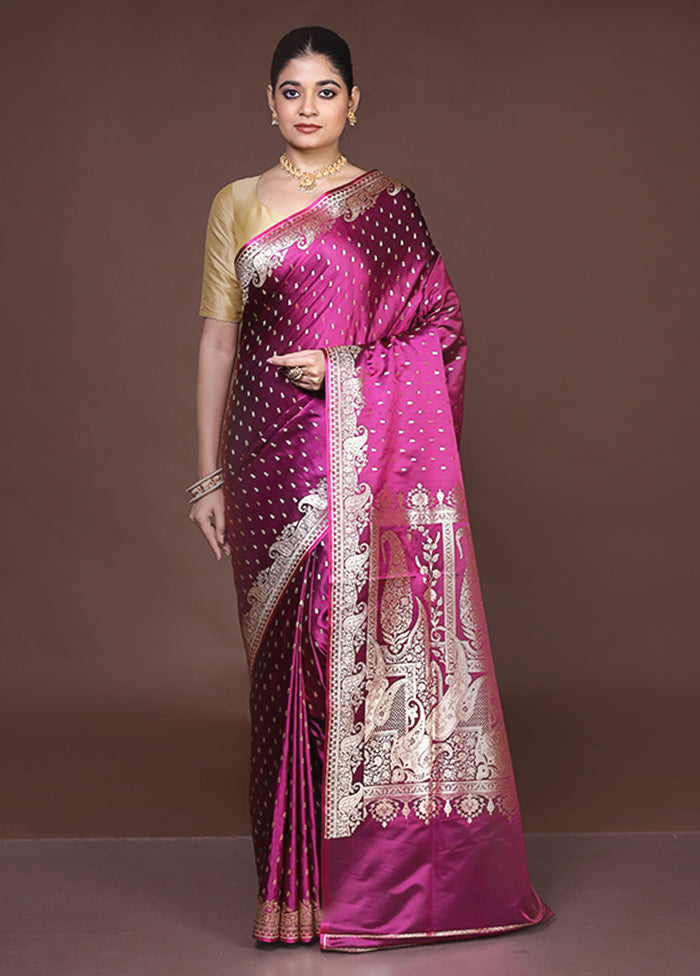 Purple Banarasi Silk Saree With Blouse Piece