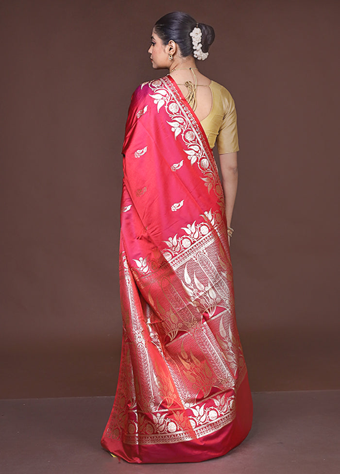 Red Banarasi Silk Saree With Blouse Piece