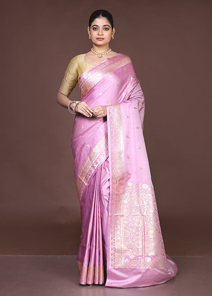 Pink Banarasi Silk Saree With Blouse Piece