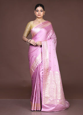 Pink Banarasi Silk Saree With Blouse Piece