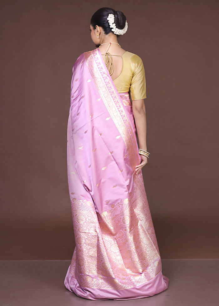 Pink Banarasi Silk Saree With Blouse Piece