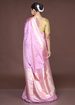 Pink Banarasi Silk Saree With Blouse Piece