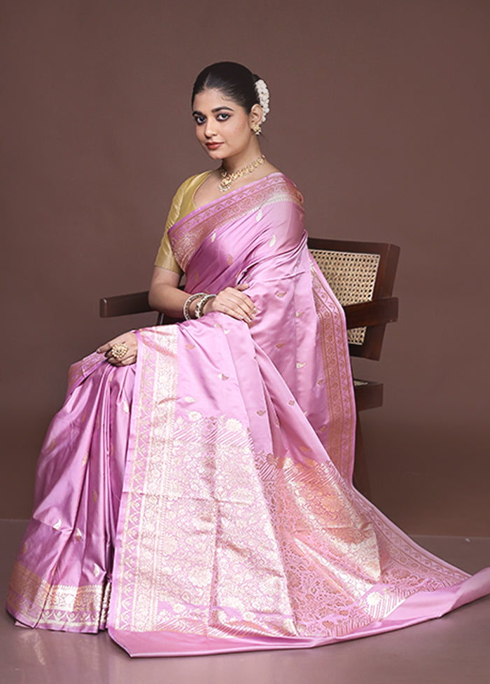 Pink Banarasi Silk Saree With Blouse Piece