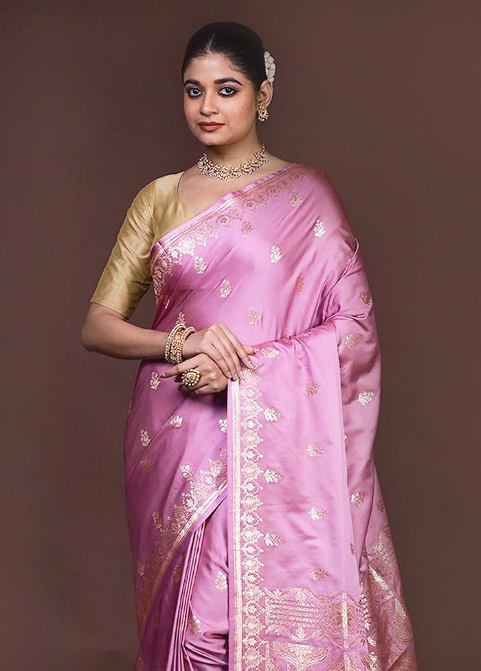 Pink Banarasi Silk Saree With Blouse Piece
