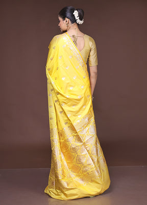Yellow Banarasi Silk Saree With Blouse Piece