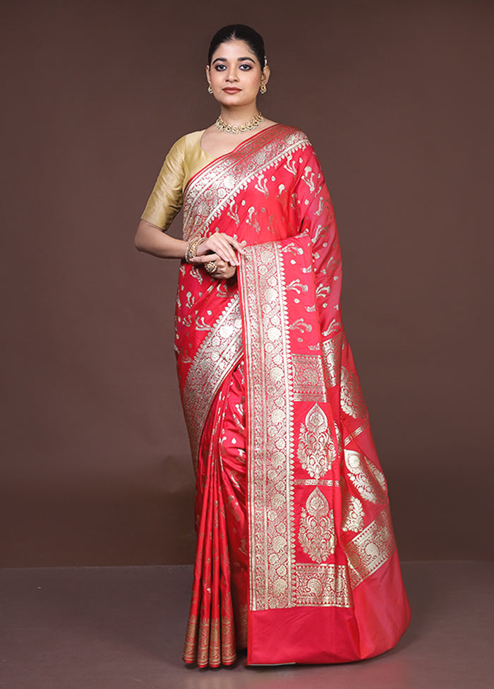 Red Banarasi Silk Saree With Blouse Piece