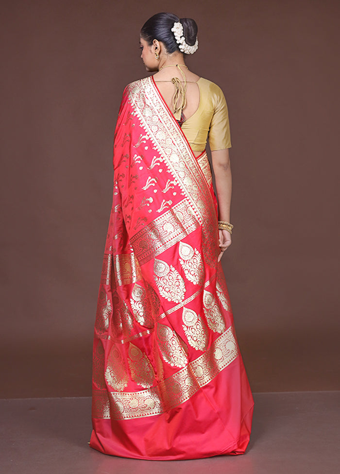 Red Banarasi Silk Saree With Blouse Piece