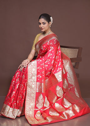 Red Banarasi Silk Saree With Blouse Piece