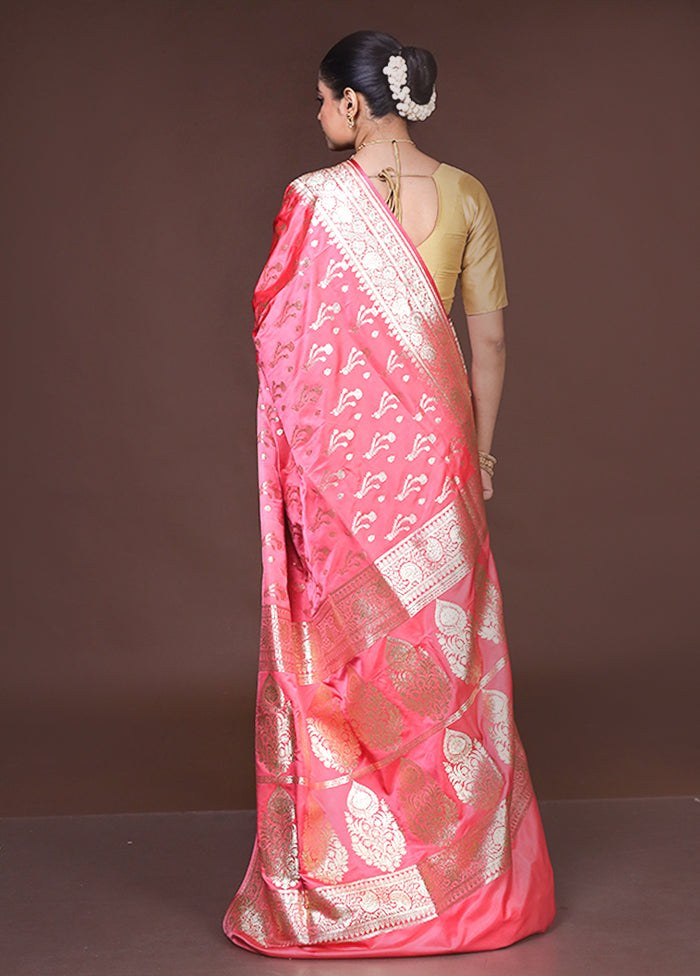 Pink Banarasi Silk Saree With Blouse Piece