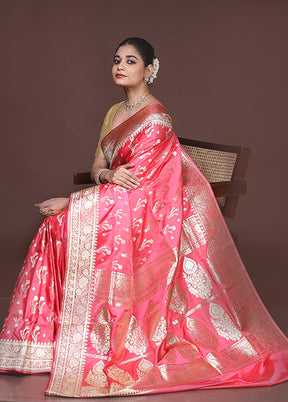 Pink Banarasi Silk Saree With Blouse Piece