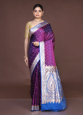 Purple Banarasi Silk Saree With Blouse Piece
