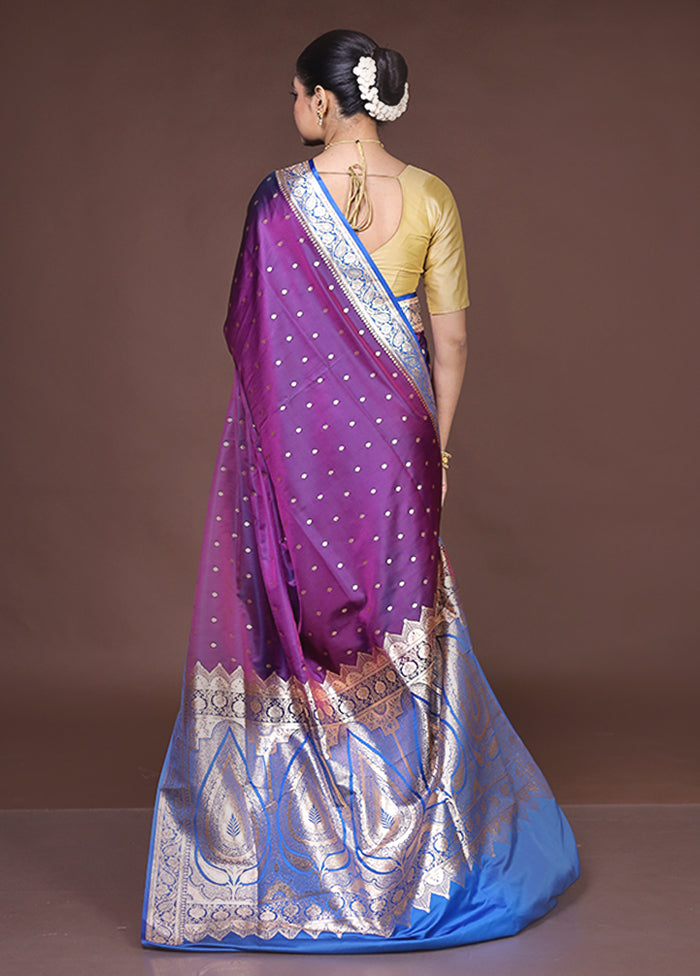 Purple Banarasi Silk Saree With Blouse Piece