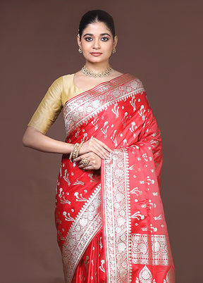 Red Banarasi Silk Saree With Blouse Piece