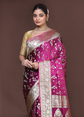 Pink Banarasi Silk Saree With Blouse Piece