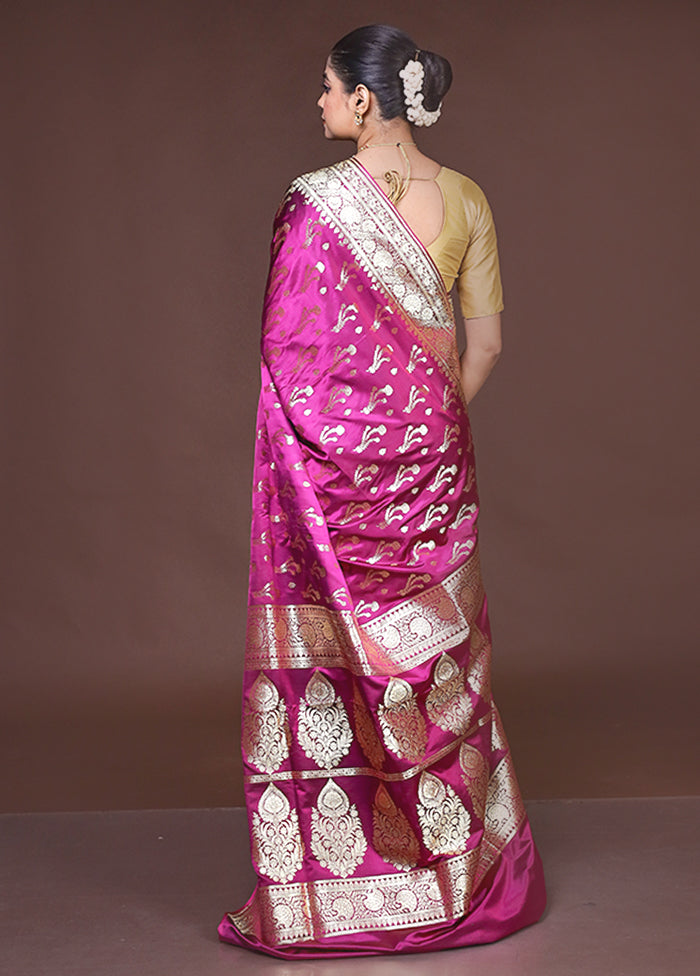 Pink Banarasi Silk Saree With Blouse Piece