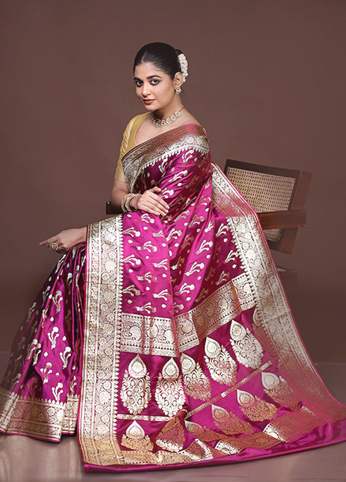 Pink Banarasi Silk Saree With Blouse Piece
