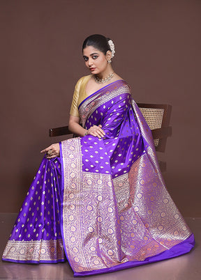 Purple Banarasi Silk Saree With Blouse Piece
