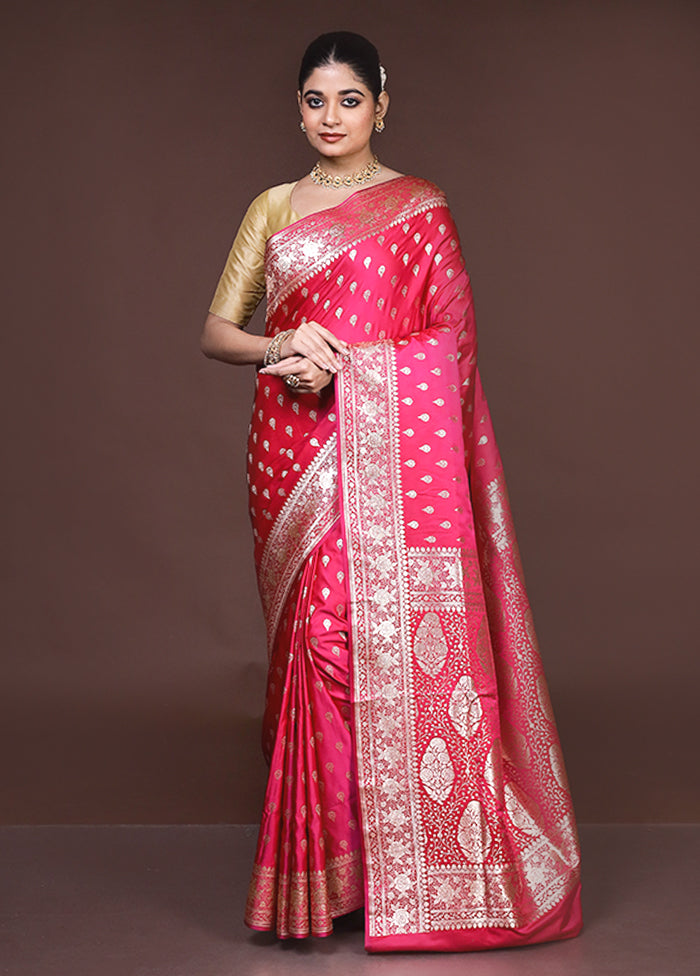 Pink Banarasi Silk Saree With Blouse Piece