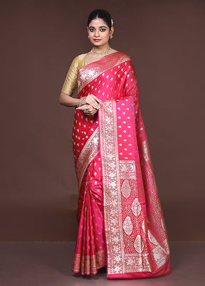 Pink Banarasi Silk Saree With Blouse Piece
