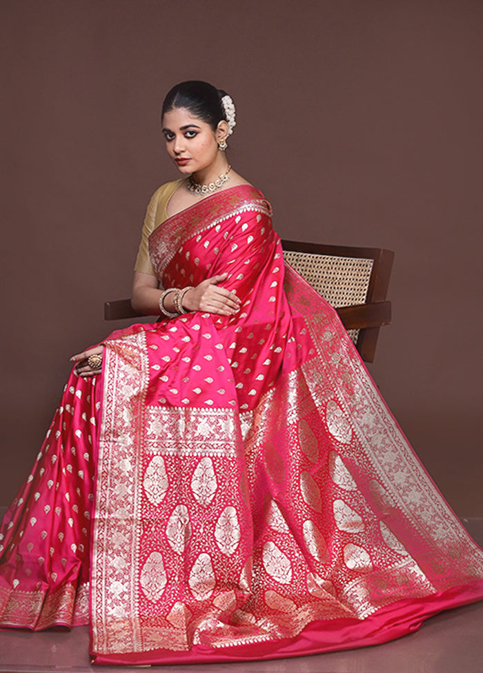 Pink Banarasi Silk Saree With Blouse Piece
