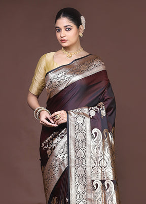 Brown Banarasi Silk Saree With Blouse Piece