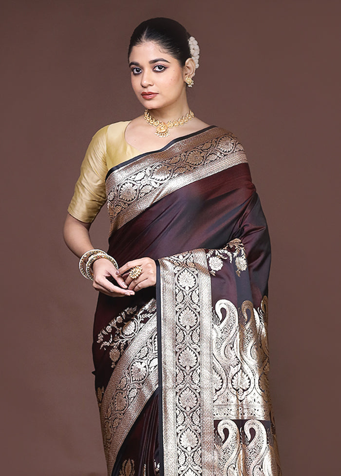 Brown Banarasi Silk Saree With Blouse Piece