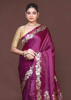 Purple Banarasi Silk Saree With Blouse Piece