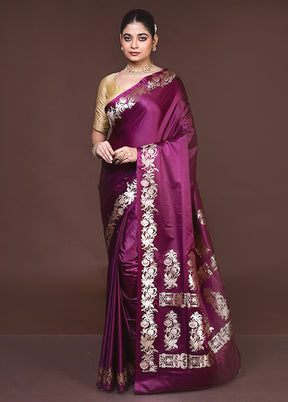 Purple Banarasi Silk Saree With Blouse Piece