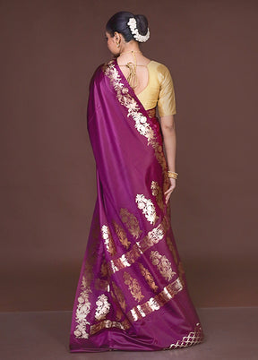 Purple Banarasi Silk Saree With Blouse Piece