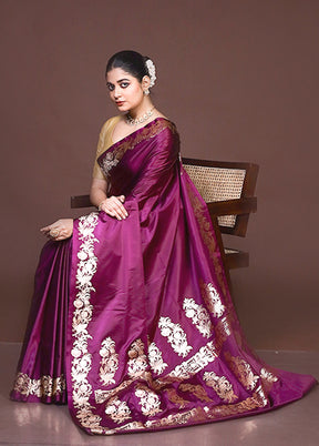 Purple Banarasi Silk Saree With Blouse Piece