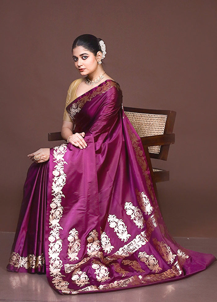 Purple Banarasi Silk Saree With Blouse Piece