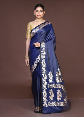 Blue Banarasi Silk Saree With Blouse Piece