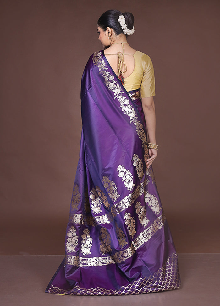 Purple Banarasi Silk Saree With Blouse Piece