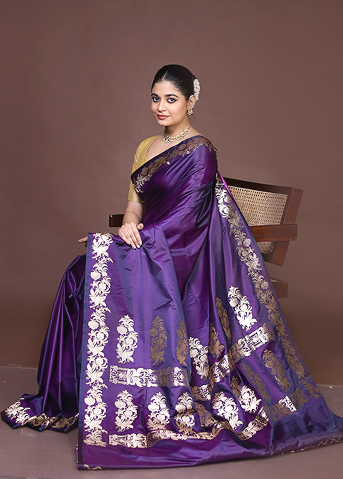 Purple Banarasi Silk Saree With Blouse Piece