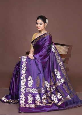 Purple Banarasi Silk Saree With Blouse Piece