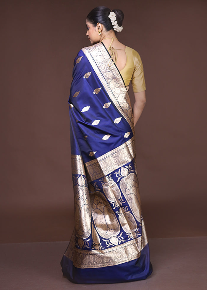 Blue Banarasi Silk Saree With Blouse Piece
