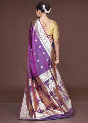 Purple Banarasi Silk Saree With Blouse Piece
