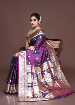 Purple Banarasi Silk Saree With Blouse Piece