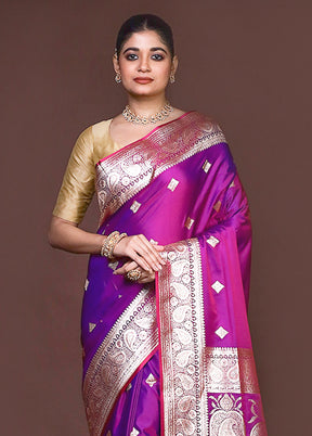 Purple Banarasi Silk Saree With Blouse Piece