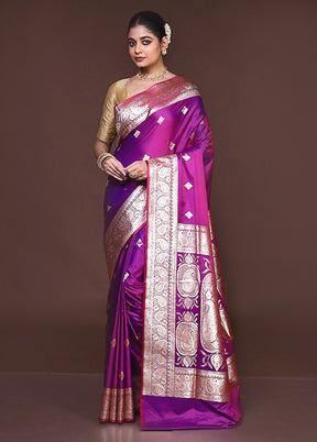 Purple Banarasi Silk Saree With Blouse Piece