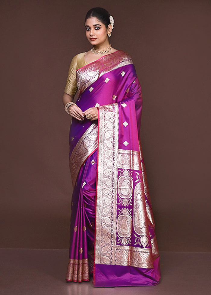 Purple Banarasi Silk Saree With Blouse Piece