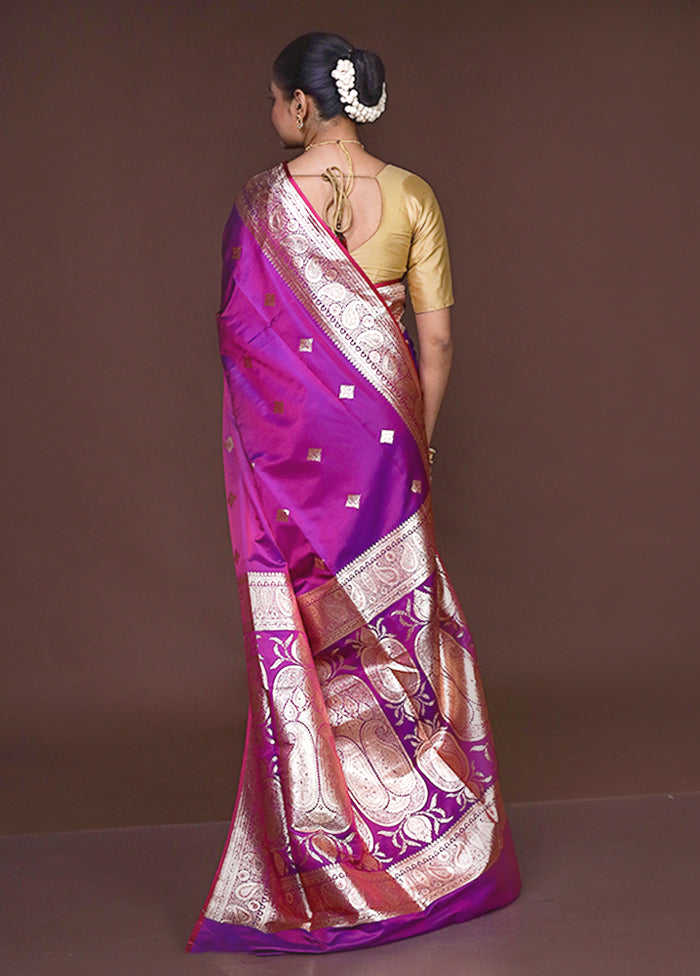 Purple Banarasi Silk Saree With Blouse Piece